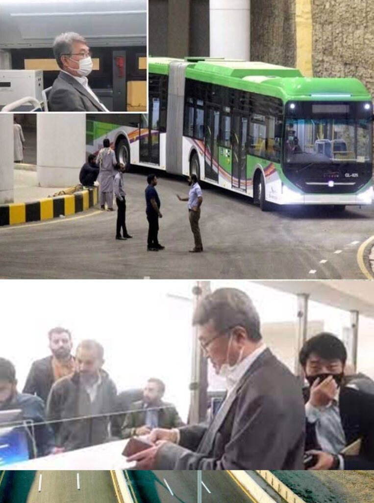 Consul General of Japan Toshikazu Isomura travels on Green Line bus in Karachi
